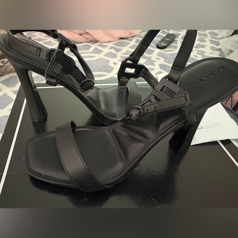Karl Lagerfeld Black Padded Strap Sandals - Picture 2 of 6